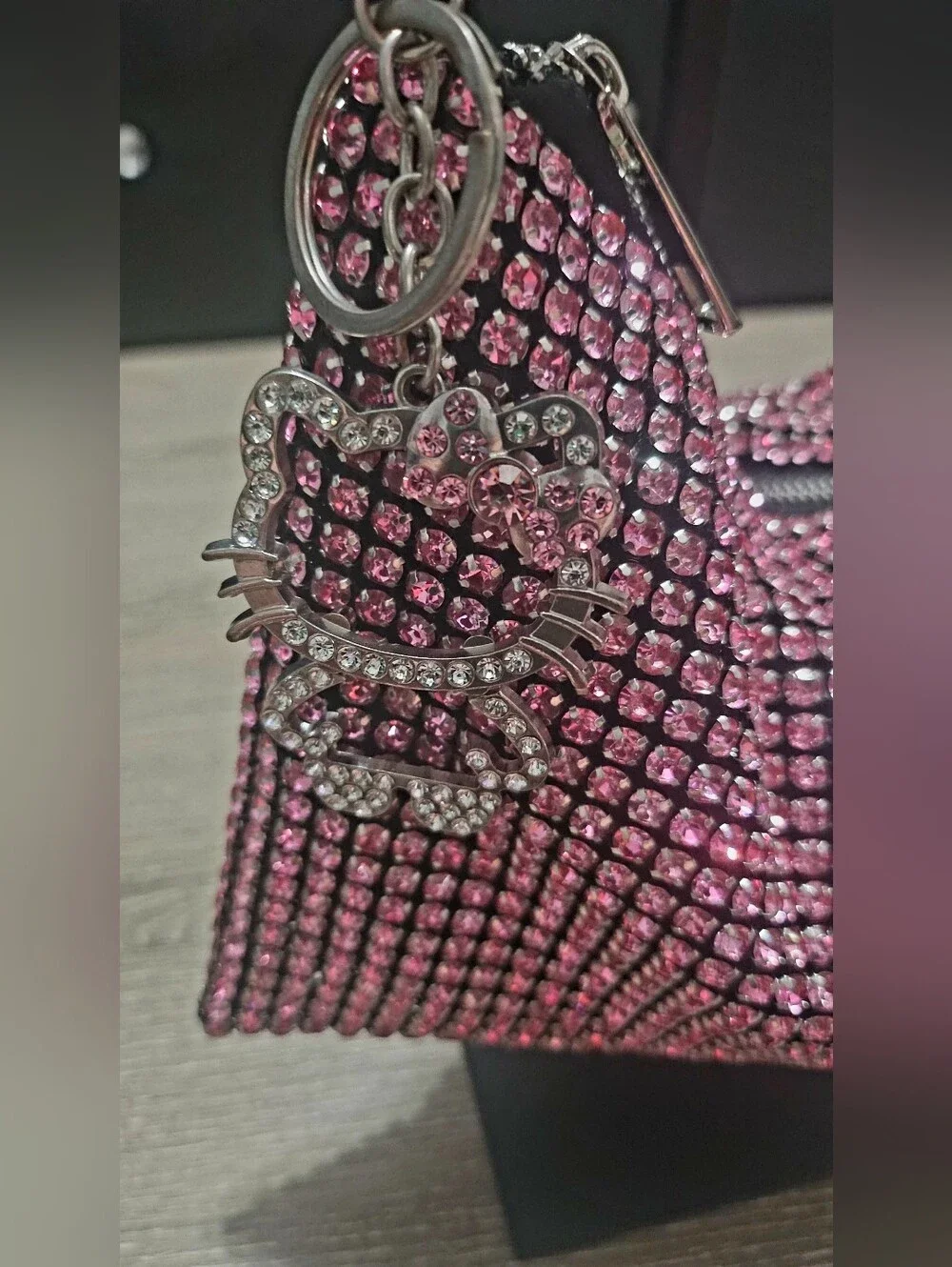 Urban Expressions Pink Rhinestone Purse W/ Hello Kitty Blinged out Keychain